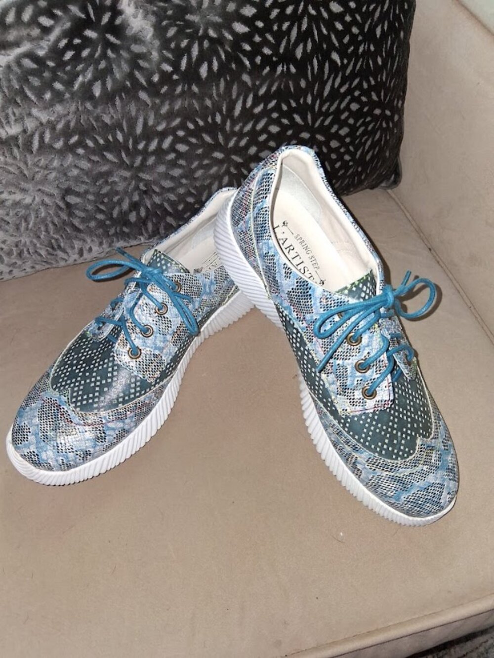 L'Artiste by Spring Step Blue Leather Comfort Sneakers New Eu Sz 39 8 1/2-9